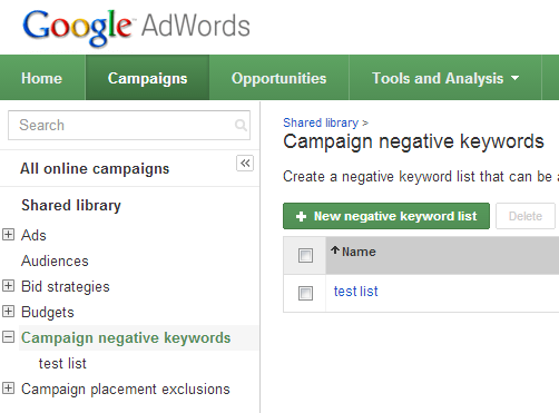 Adwords Negative Keywords